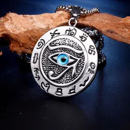 P. R. PRINTS Stainless Steel Artificial Stones Studded Eye Of Horus Pendant With Chain-picture-20