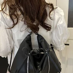 LULU & SKY PU Bucket Hobo Bag With Bow Detail image 4