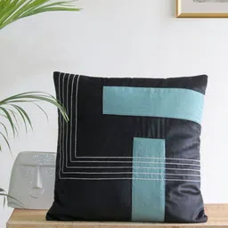 Mid July Home Black & Blue Geometric Velvet Square Cushion Cover-image-9