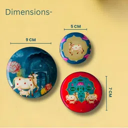 Ritualistic Blue & Red 3 Pcs Pichwai Printed Fridge Magnets image 3