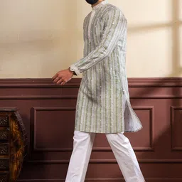 Koshin Men Embroidered Regular Mirror Work Kurta with Pyjamas image 3