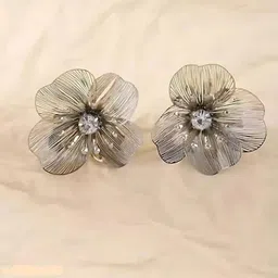 COLOUR OUR DREAMS Silver Plated Artificial Stones Studded Floral Korean Drop Earrings-picture-35