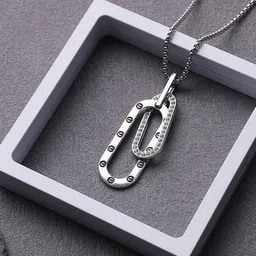 KRENOZ Silver-Plated Stone-Studded Pendant With Chain-picture-13