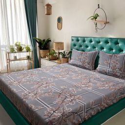 HOSTA HOMES Grey & Beige Floral 300 TC Queen Bedsheet with 2 Pillow Covers-picture-10