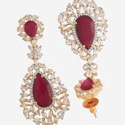 kushal's fashion jewellery Kushal's Fashion JewelleryRuby Teardrop Shaped Cubic Zircon Drop Earrings image 2