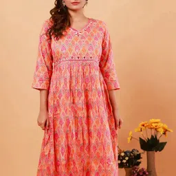 NEED APPARELS Printed Pure Cotton V-Neck Ethnic Dress-picture-13