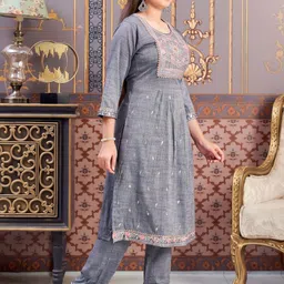 BAESD Girls Floral Embroidered Regular Pure Cotton Kurta With Trousers-picture-14
