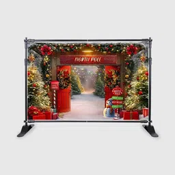 Backdropon Red Christmas Winter Forest Wooden Barn Door Design Backdrop Festive Decor image 3