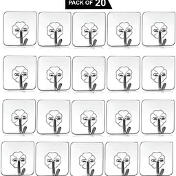 DeoDap 20-Pcs Transparent Waterproof & Oilproof Reusable Self-Adhesive Floral Wall Hooks-picture-18