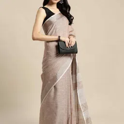 HERE&NOW Woven Design Linen Blend Handloom Saree image 4