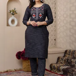 AUZAAI COLLECTION Embroidered Thread Work Pure Cotton Straight Kurta With Trousers-picture-35