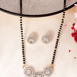 VOJ Stainless Steel Gold-Plated American Diamond Studded Mangalsutra With Earrings-picture-30