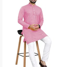 shreeram Men Embellished Straight Kurta (Pink) image 2