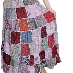 Exotic India Women Geometric Printed Flared Patch Work Long Printed Dori Skirt-picture-24