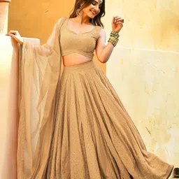 ETHNIC PLUS Embroidered Sequinned Semi-Stitched Lehenga & Unstitched Blouse With Dupatta-picture-40