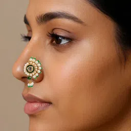 FIROZA Gold-Plated Artificial Stones Studded And Beaded Stud Nosepin image 5