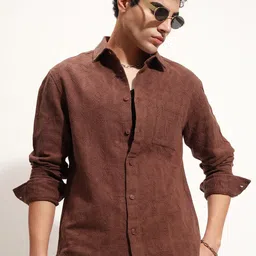 HIGHLANDER Relaxed Fit Textured Cutaway Collar Cotton Shirt-picture-34