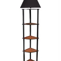 Devansh Black Wooden Shelf Floor Lamp image 2