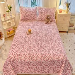JC HOME Pink & White Printed Cotton Double King Bed & Pillow Cover-picture-21