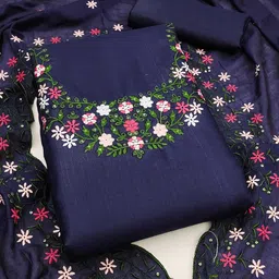 LeeliPeeri Designer Floral Embroidered Sequinned Cotton Unstitched Dress Material image 3