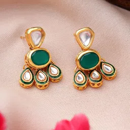 AARSEE OFFICIAL Anti-Tarnish22KT Gold Plated Quirky Green Earrings-image-85