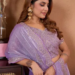 Sareezaa Embellished Sequinned Tissue Heavy Work Tussar Saree image 5