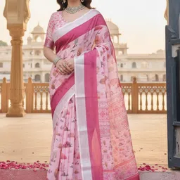 ZAMUNA Floral Linen Blend Bhagalpuri Saree image 2