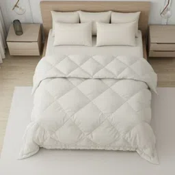 Triani Off White & Off White Geometric Microfiber Mild Winter 350 GSM Comforter-picture-19