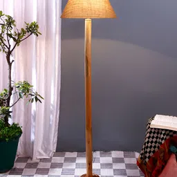 Devansh Beige & Brown Conical Shade Wood Base Floor Lamps image 5