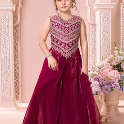 Lagorii Girls Ethnic Motifs Embroidered Regular Kurta with Palazzos-picture-52