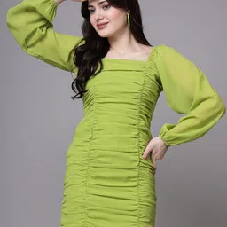 BAESD Women Square Neck Puff Sleeves Sheath Dress-picture-49