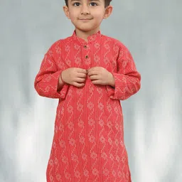 Sangria Boys Red & White Floral Embroidered Mandarin Collar Pure Cotton Straight Kurta-picture-32