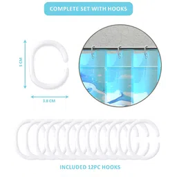 Aura 6-Pcs Blue Shark Printed Waterproof ShowerCurtainWithHooks image 2