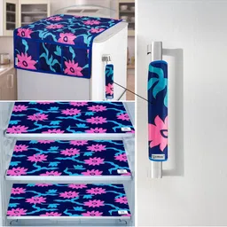 E-Retailer 5Pc Blue & Pink Printed Waterproof 3-Layered Refrigerator Covers With 6 Pockets-picture-18