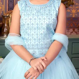 Sangria Girls Mirror Embroidered Net Lehenga Choli With Dupatta image 3