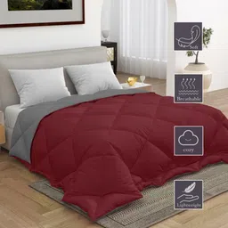 CHICERY Maroon & Grey Geometric Microfiber Reversible AC Room Single Bed Comforter image 2
