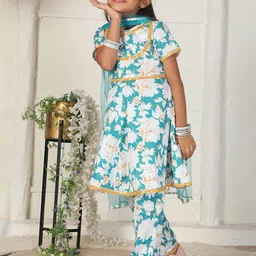 Cutiekins Girls Floral Printed A-Line Kurta with Trouser image 2