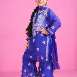 KHAKA Girls Ethnic Motifs Embroidered Kurta with Sharara & Dupatta image 2