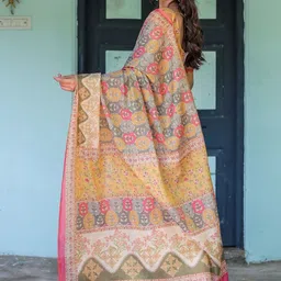 ALMAARI FASHION Floral Printed Pure Cotton Banarasi Saree With Unstitched Blouse Piece image 5