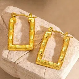 DressBerry Stainless Steel 18k Gold-Plated Anti-Tarnish Square Shaped Hoop Earrings-image-18