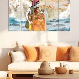 RANDOM Vinyl Beige & White 5 Piece Radha & Krishna Religious Canvas Wall Paintings image 5
