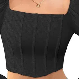 Fashion Care Tipsy Women Solid Puff Sleeves Fitted Crop Top image 5