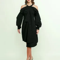 ECHKE Cold-Shoulder Maternity Shirt Dress image 1