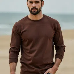 Moda Rapido Men Brown Cotton Solid Full Sleeve Casual T-Shirt-picture-11