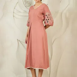 Boho By Athena Women Cutwork Embroidered Puff Sleeve Fit & Flare Midi Dress image 5