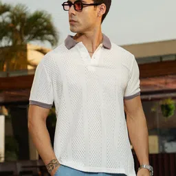 Campus Sutra Men Self Design Polo Collar Cotton Slim Fit T-shirt-picture-56