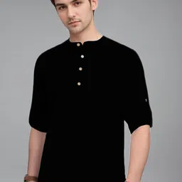 LENIA Mandarin Collar Roll-Up Sleeves Straight Short Kurta-picture-17