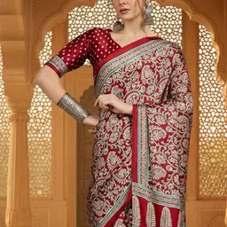 Anouk Rustic Paisley Pure Crepe Block Print Saree-image-30