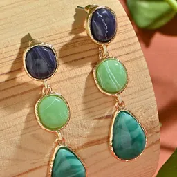 ToniQ Gold-Toned Enamelled Green Stone Drop & Dangler Earrings-picture-24