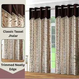 GEET CREATIONS Brown & Beige Set of 2 Room Darkening Long Door Curtain image 2